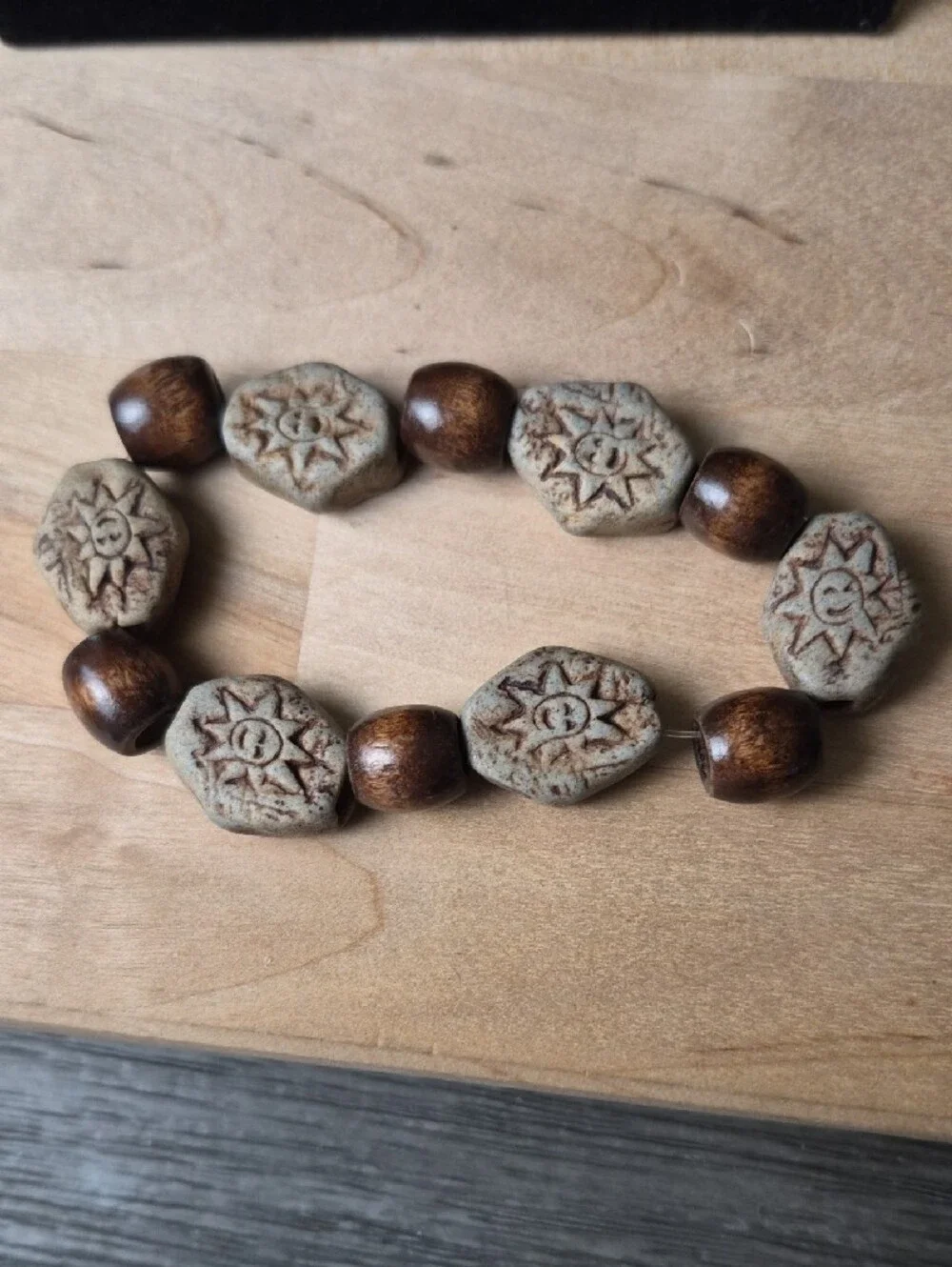 Silver Chain Necklace with Oval Sandstone Pendant - Tan